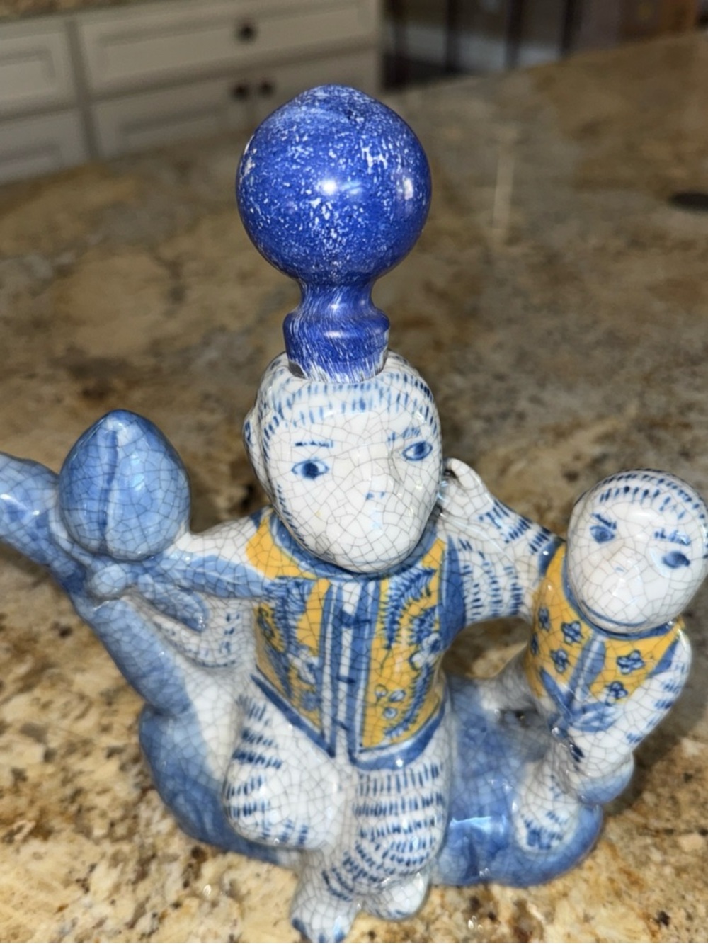 Vintage Chinosieri Blue and Yellow Ceramic Monkey Tea Pot/Saki - Picture 6 of 6